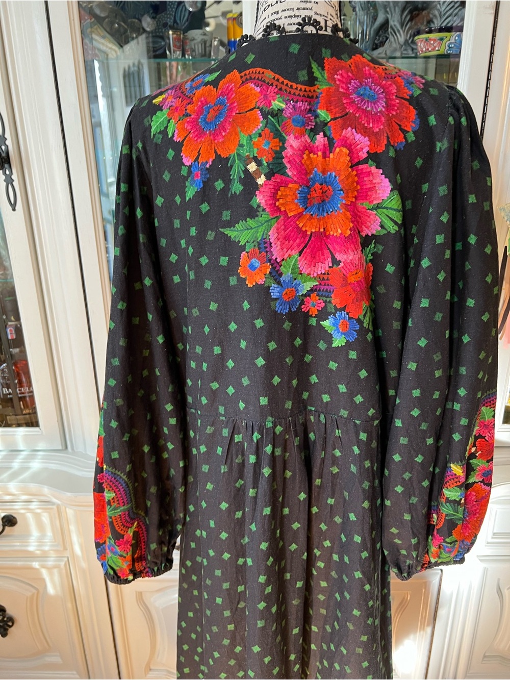 FARM Rio Blooming Gardens Black Maxi Kaftan Dress with Floral Print XL - Picture 6 of 16